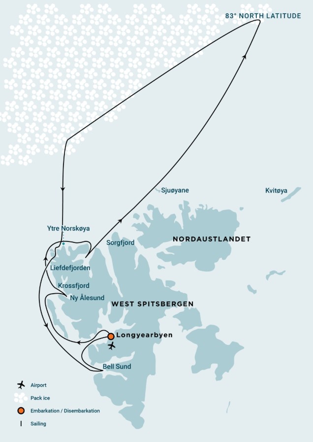 Map for 83 Degree Farthest North Spitsbergen Extreme - Pushing Northbound Limits