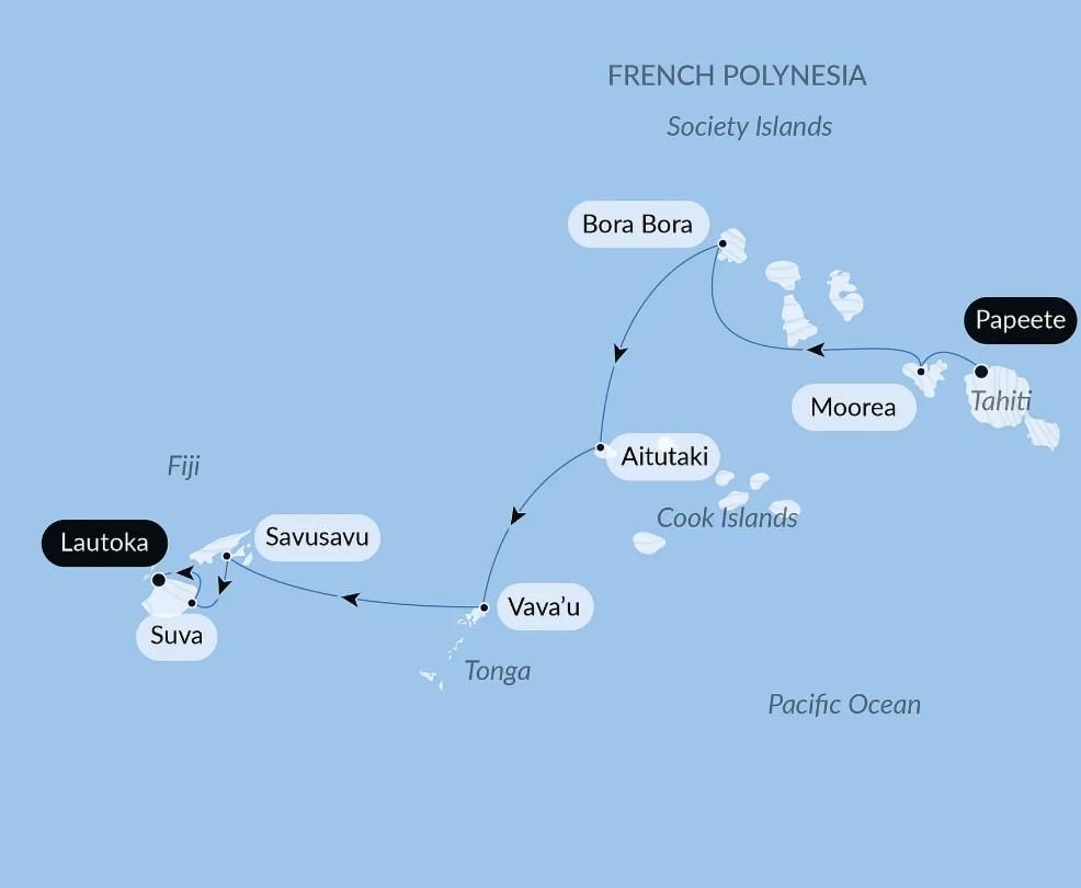 Map for Ancestral Cultures of the South Pacific Luxury Cruise