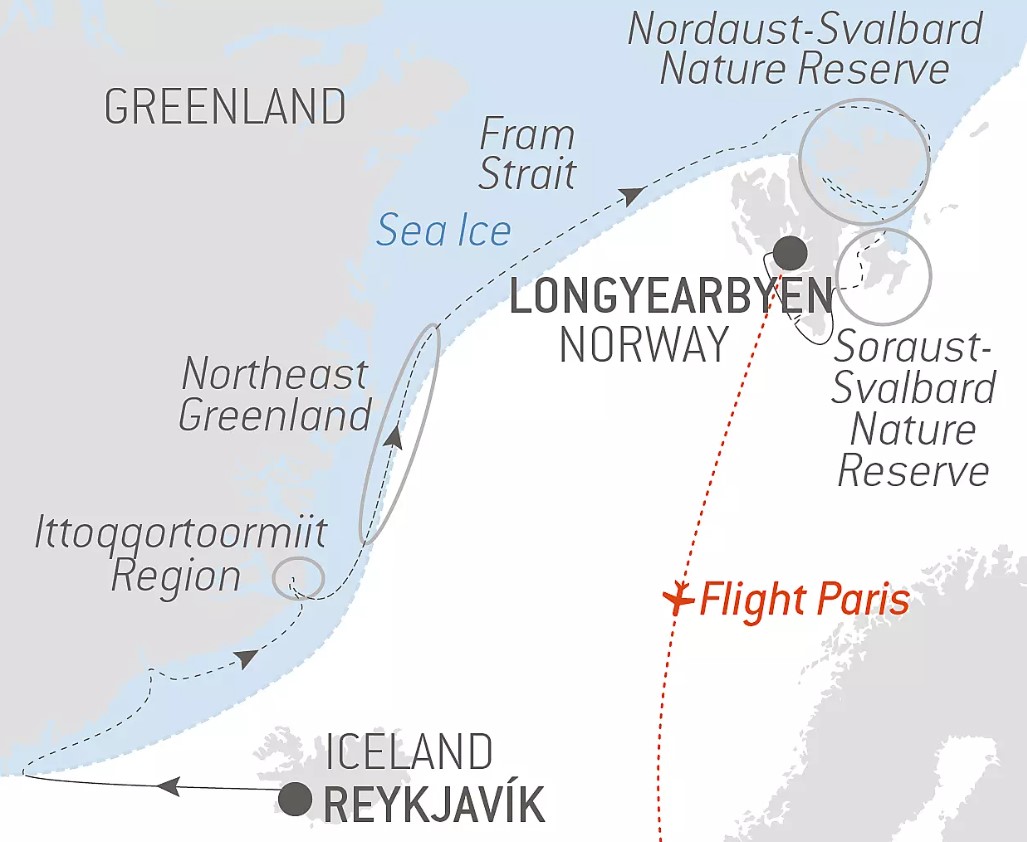 Map for In the Ice of the Arctic, from Greenland to Svalbard Luxury Expedition