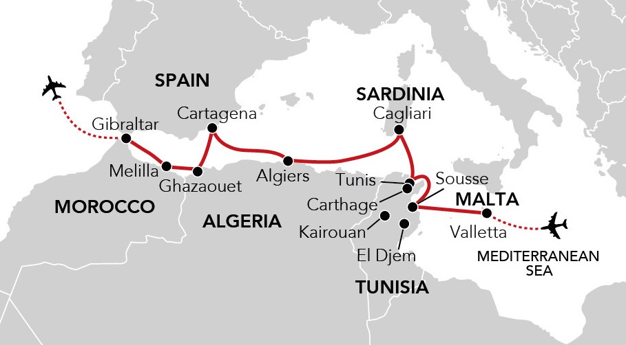Map for Along the Barbary Coast - A Voyage Between Malta and Gibraltar Including Tunisia & Algeria