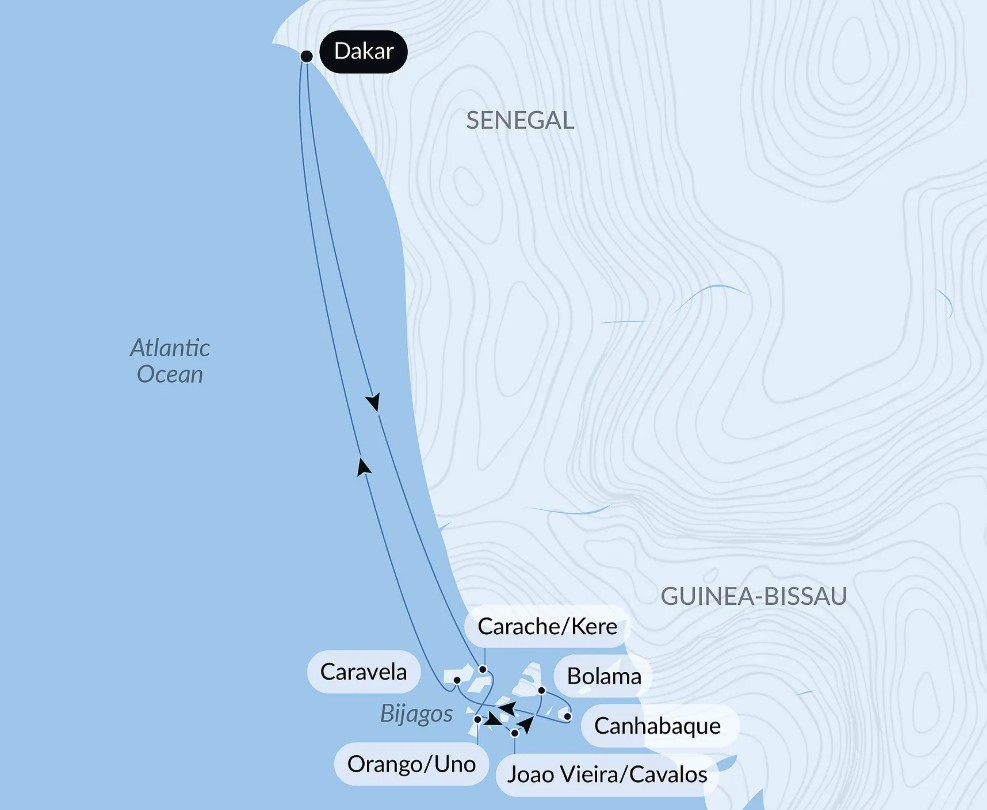Map for Adventure in the Bissagos Islands - 9 Day Cruise from Dakar