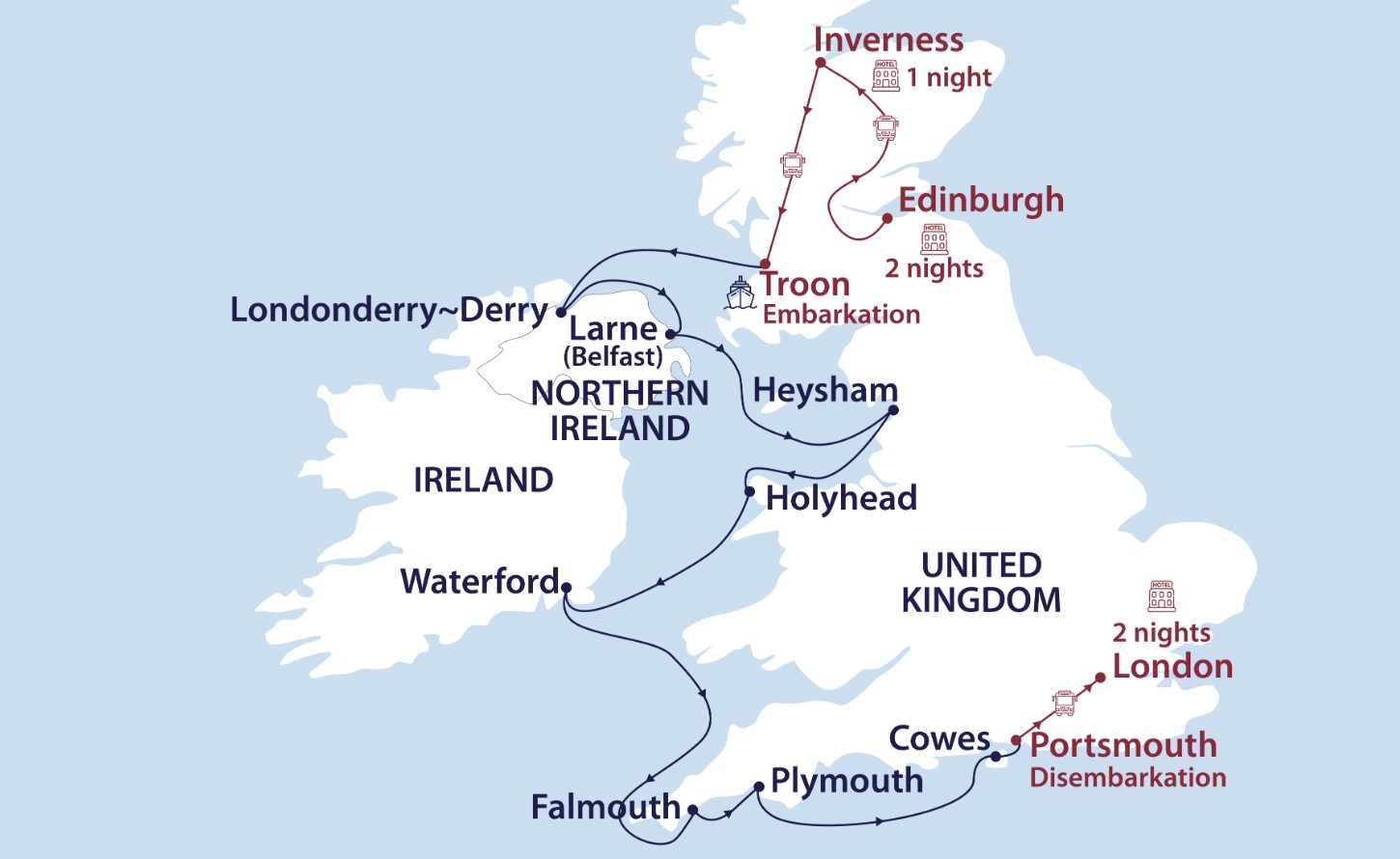 Map for A United Kingdom: The Crown and the Clans Cruise