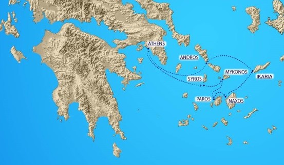 Map for Cyclades Cruise - Discover the Unique Beauty of Greece Islands. Yoga Retreat