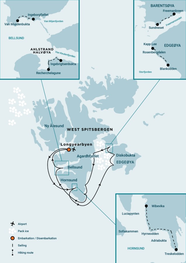Map for East Spitsbergen - Home of the Polar Bear, Including Long Hikes & Cleaning the Shores