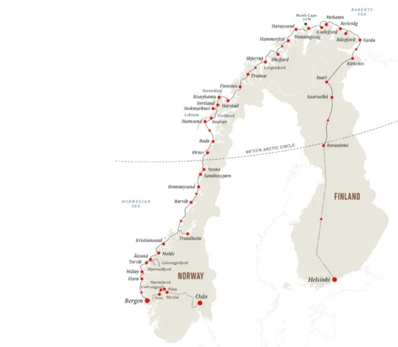 Map for Follow the Northern Lights – Finland to Norway