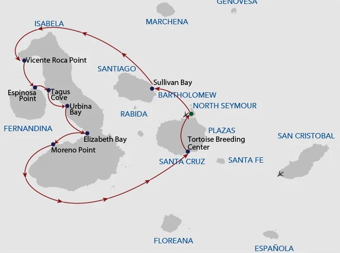 Map for Galapagos Horizon 5 Day Cruise C