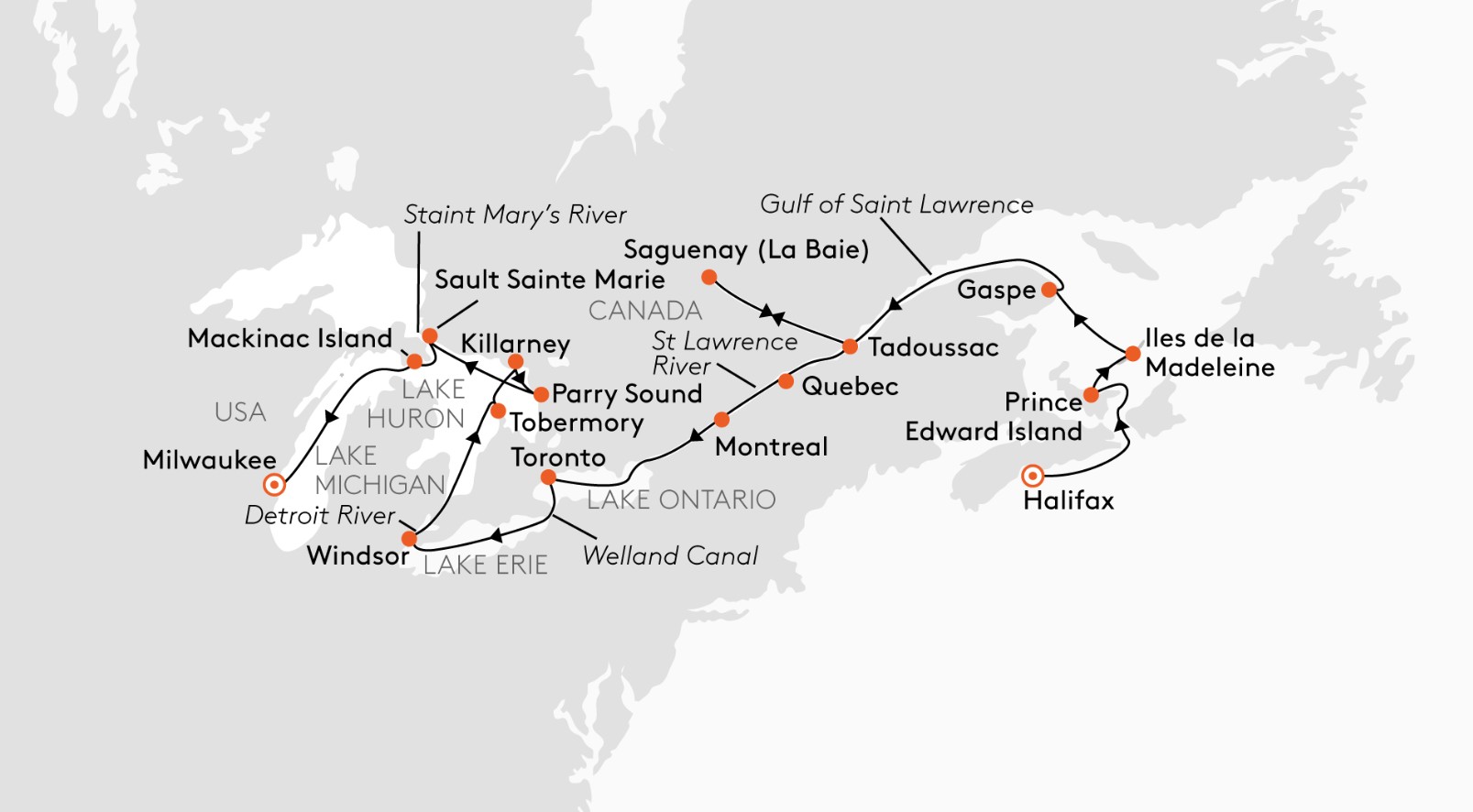 Map for Great Lakes and St Lawrence River - Lifeline of North American in the fall