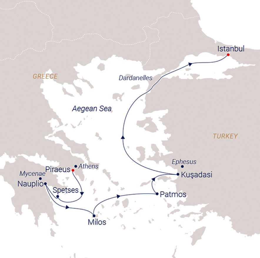 Map for Island Charm & Ancient Treasures - Greek Isles & Turkiye Sailing from Athens to Istanbul