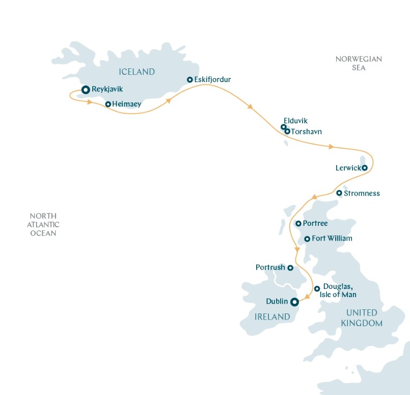 Map for Iceland and British Isles Cruise