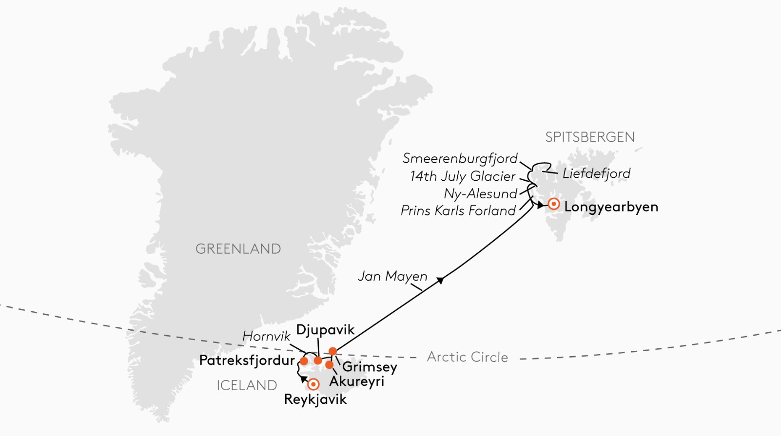 Map for Expedition Iceland and Svalbard - Natural Spectacles in Two Untamed Northern Worlds