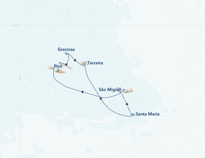 Map for Islands of the Azores: Basalt Peaks to Volcanic Vineyards Cruise