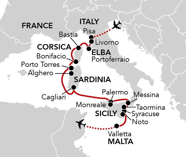 Map for Italy & Her Islands - An Exploration of Italy’s Islands & Corsica