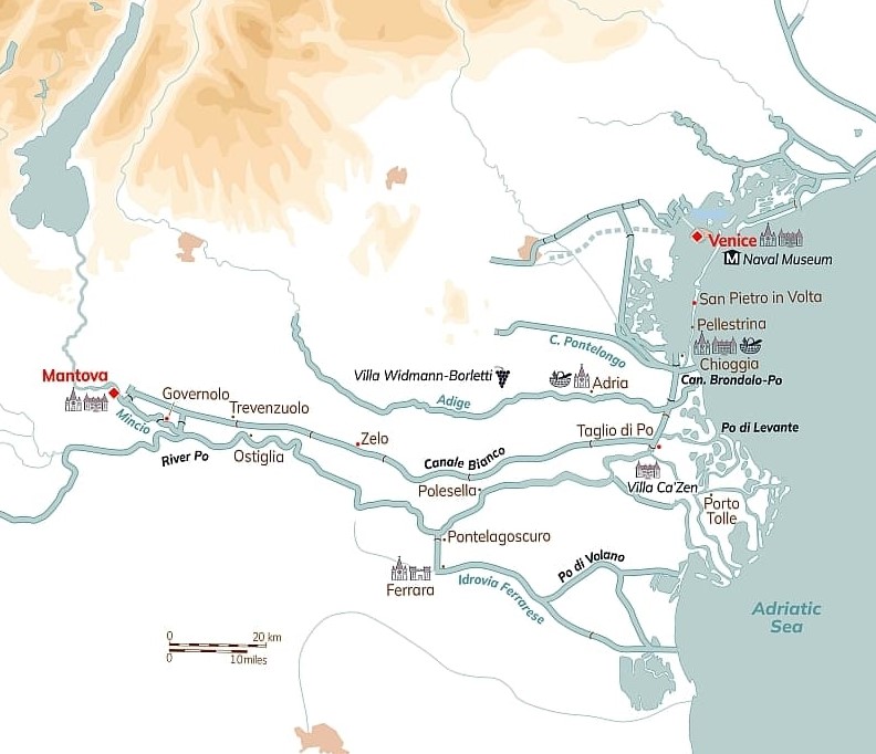 Map for Classic Cruise – Italy (Between Venice & Mantua)