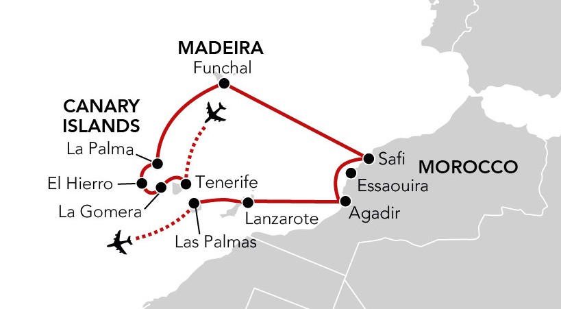 Map for Macaronesia & Beyond - Canary Islands, Madeira & Morocco