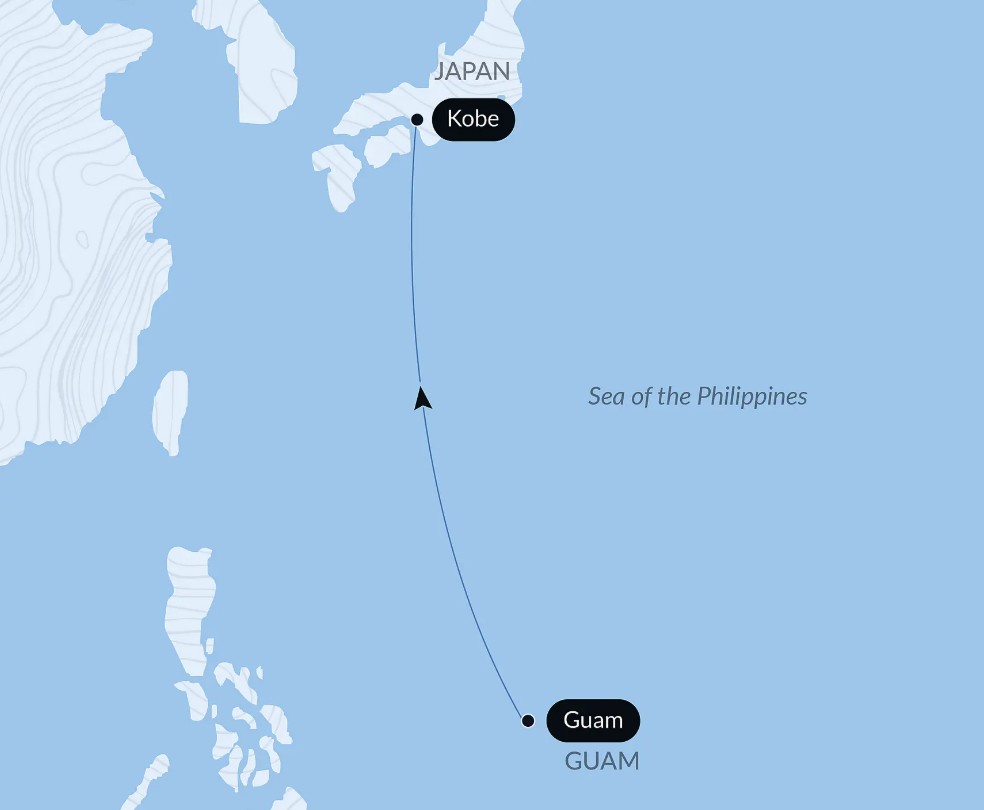Map for Ocean Voyage: Guam - Kobe in Luxury