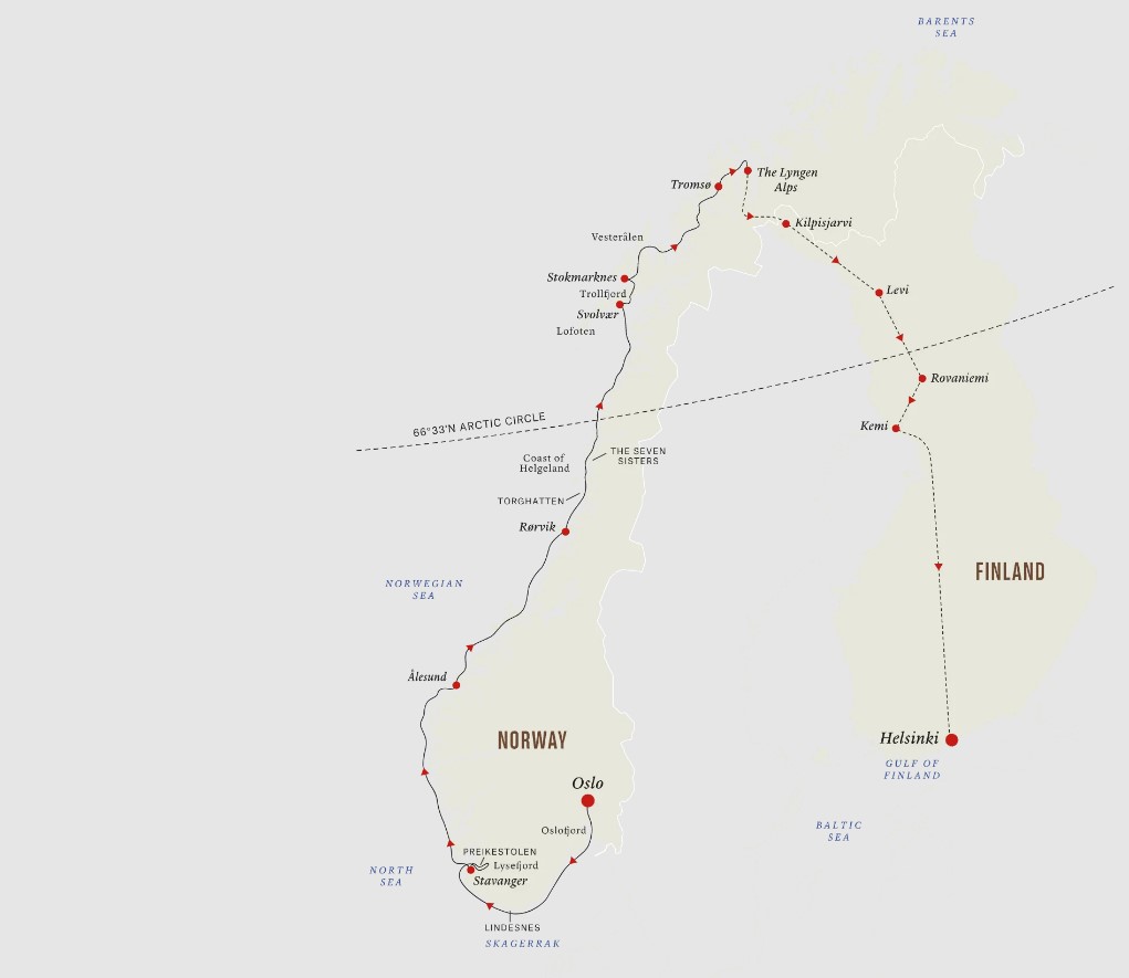 Map for Savour the Northern Lights - 14 Days On the North Cape Line – North