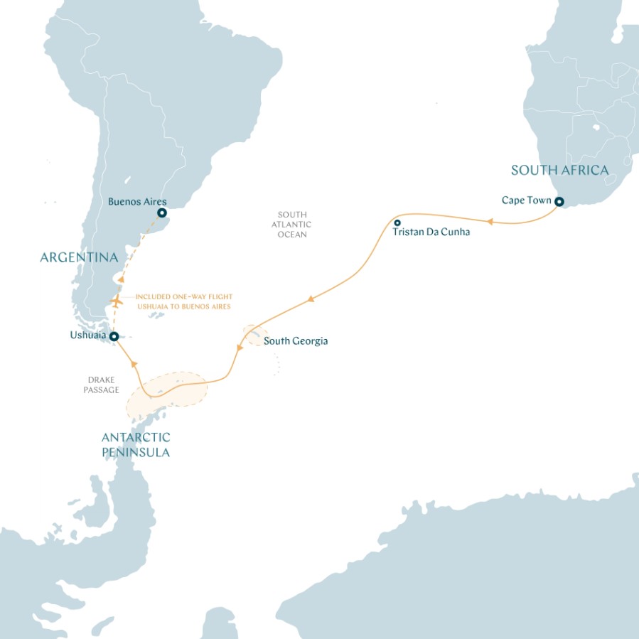Map for South Atlantic Cruise: from South Africa to Antarctica