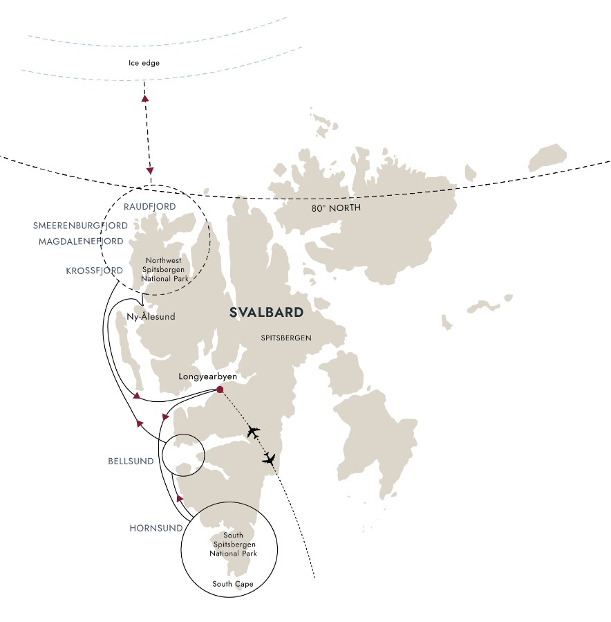 Map for Svalbard in Summer - Under the Midnight Sun 11 Day Expedition