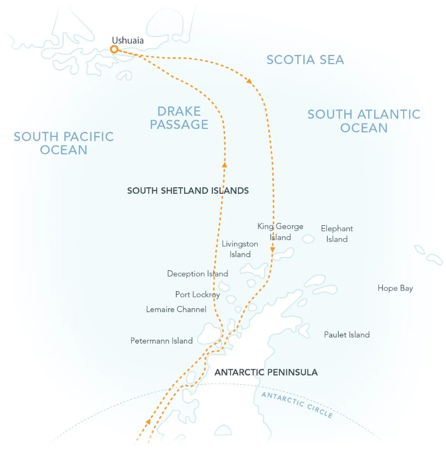 Map for Ultimate Circle Crossing - Antarctica Expedition Cruise